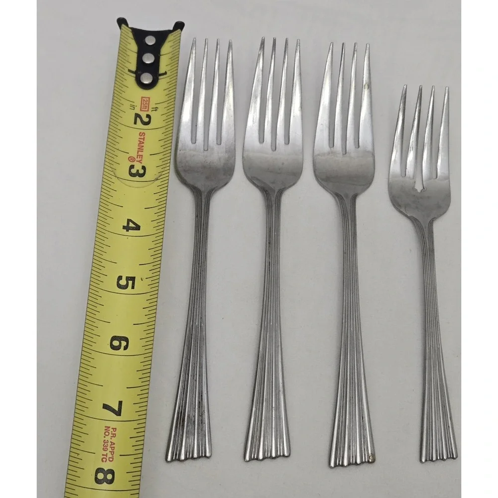 Corey Revere Silver Lot‎ - 1 Salad/3 Dinner Forks Stainless Angled Fan Tip Ridge